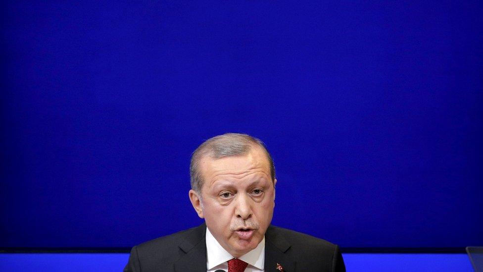 Turkish President Tayyip Erdogan speaks at the Brookings Institute in Washington on 31 March