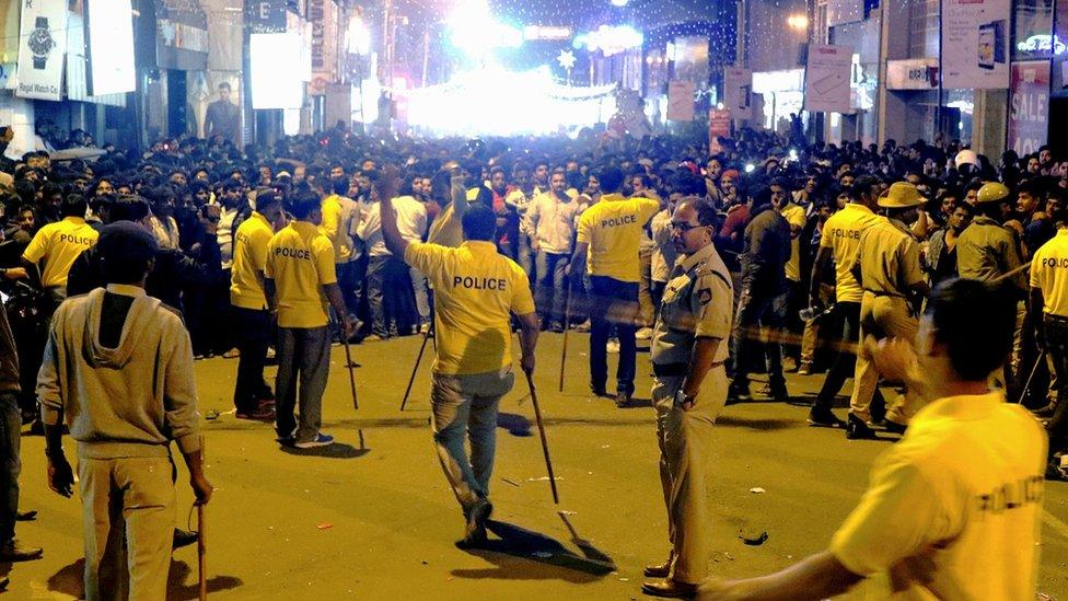 Police try to control New Year's Eve crowds in Bangalore