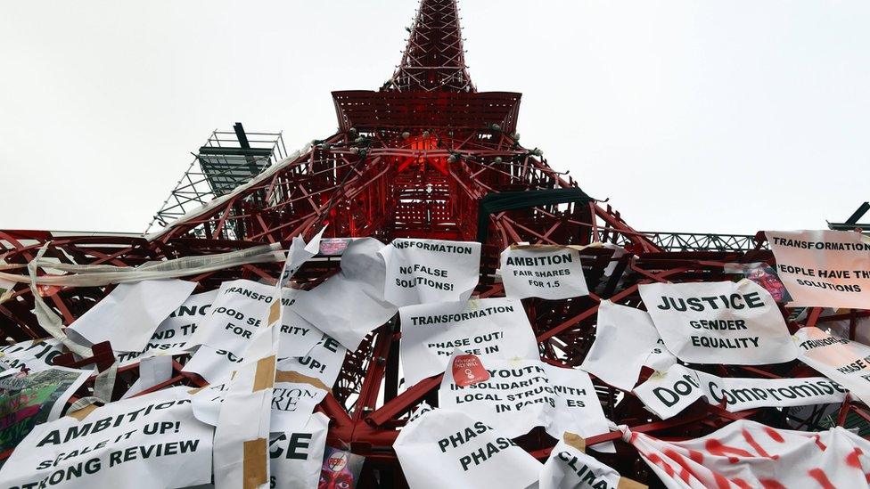 Messages on climate change outside Le Bourget in Paris where talks are taking place