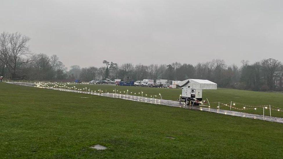 Production equipment is being set up on the flood plain next to the River Ver