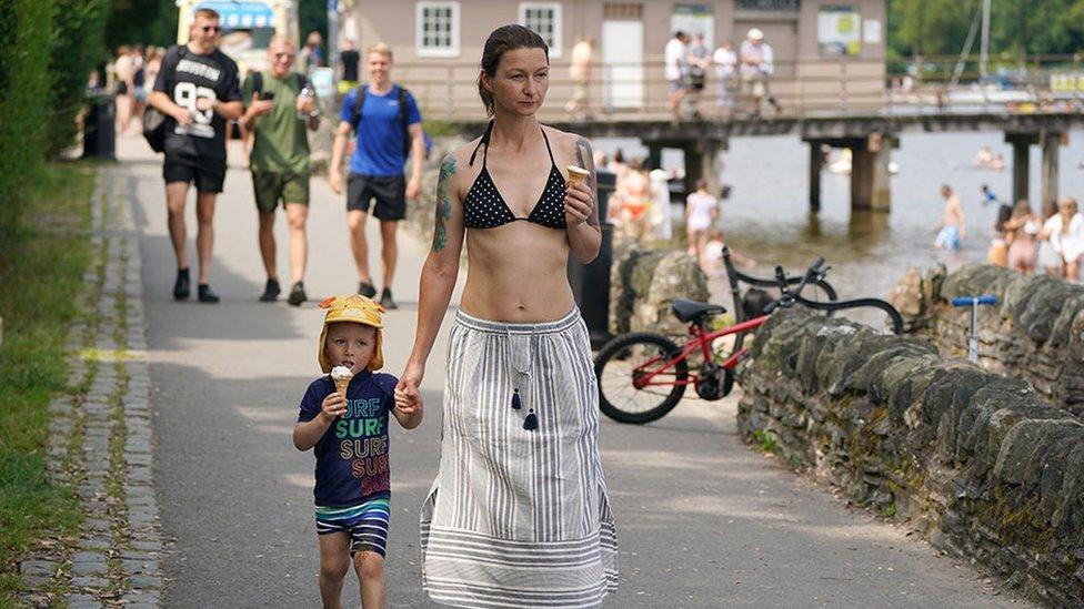 Woman and child with ice cream