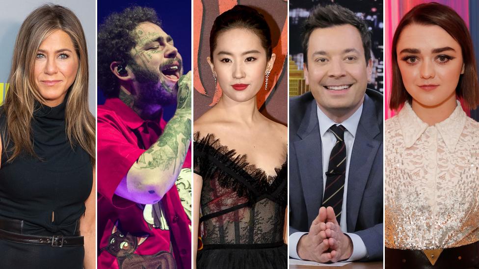 Jennifer Aniston, Post Malone, Yifei Liu, Jimmy Fallon and Maisie Williams