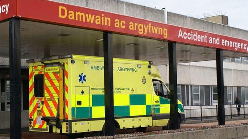 Glan Clwyd Hospital A&E with ambulance outside