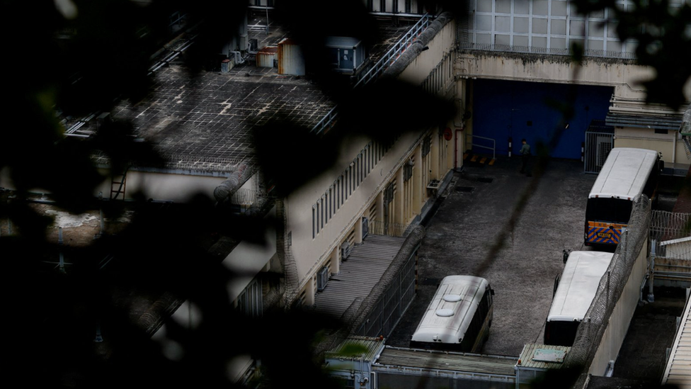 A view of the exit of the Lai Chi Kok Reception Centre prison where Jimmy Lai has been held these past years