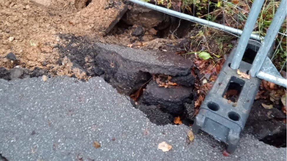 The collapsed road in Aldham