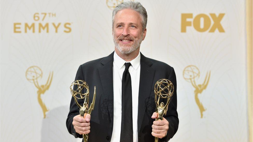 Jon Stewart winning two Emmy Awards for The Daily Show