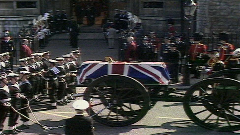 Navy officers beside Lord Mountbatten's coffin