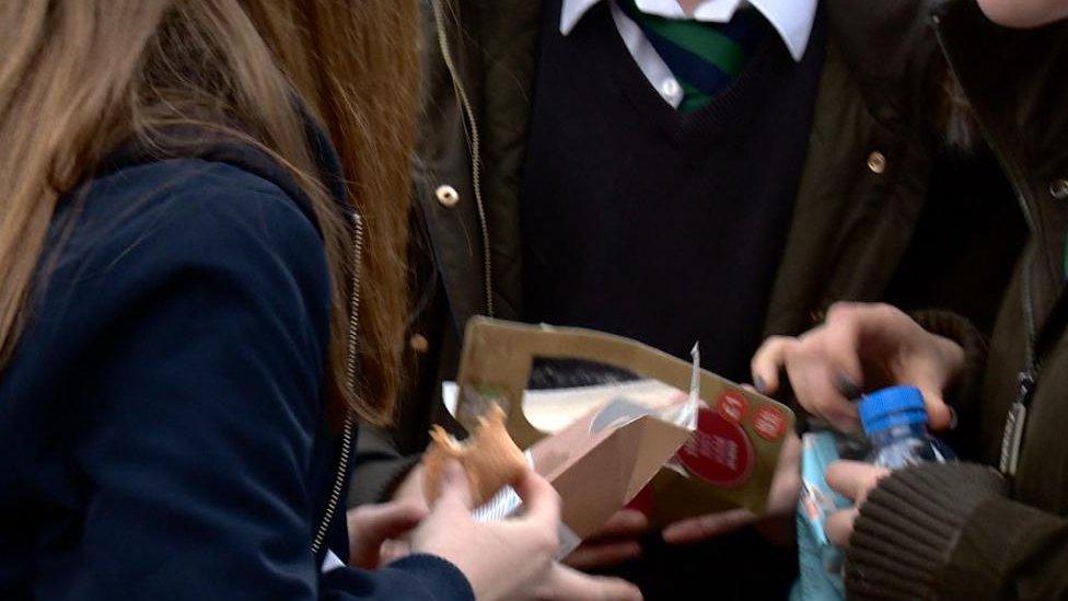 School children outside Tesco