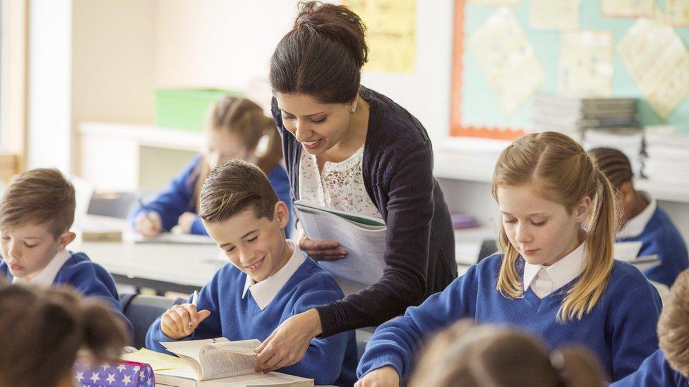 Teacher in classroom with pupils