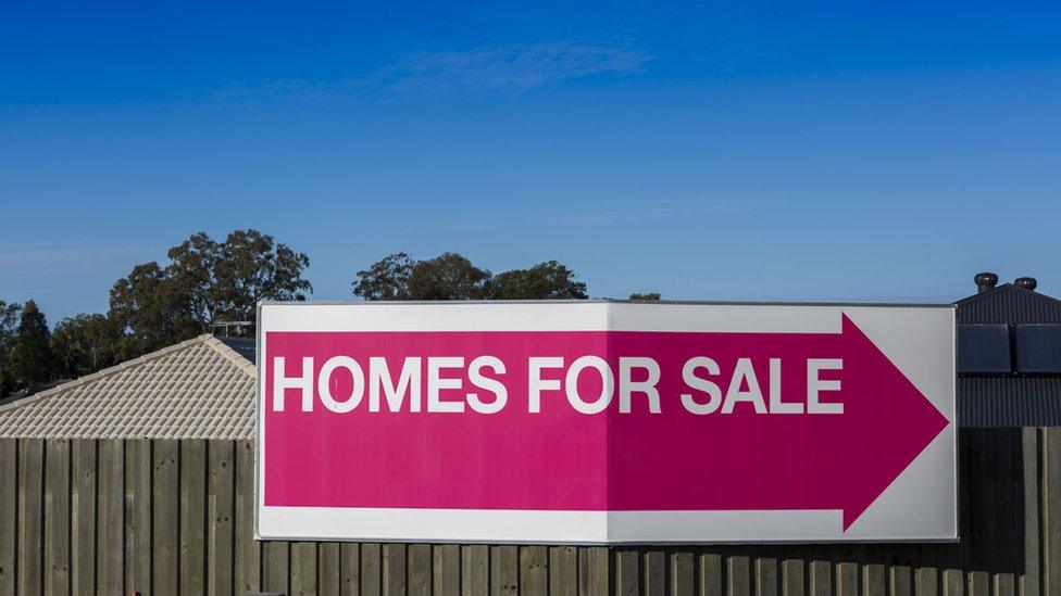 Property sales sign is displayed in North Lakes in Brisbane, Australia