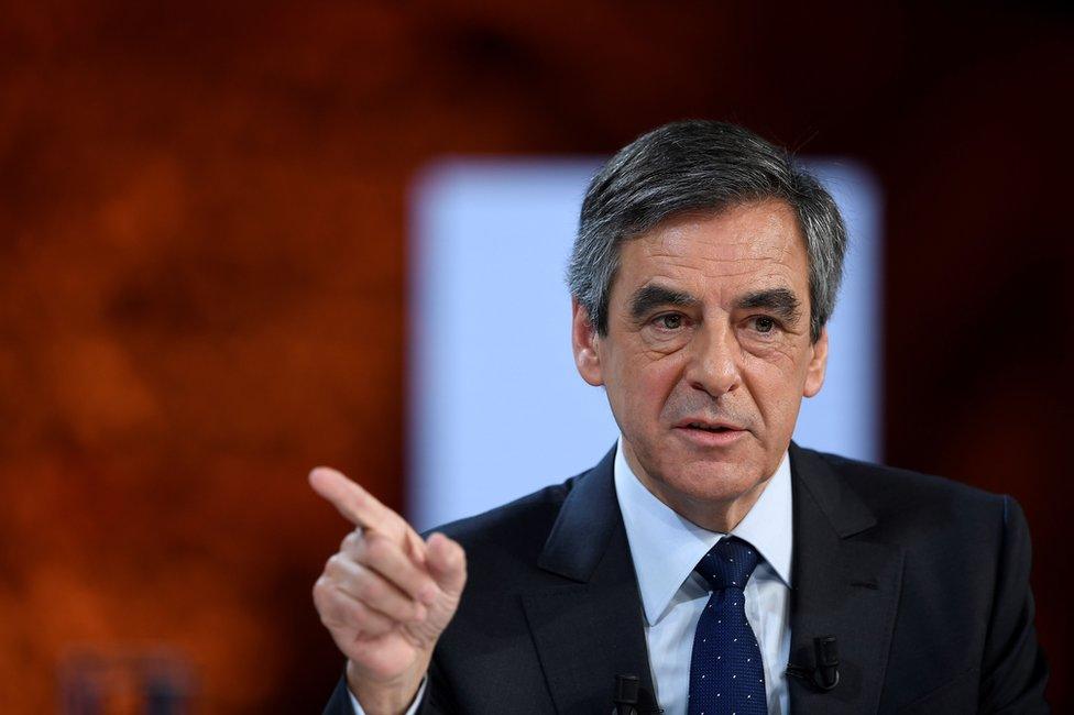 Francois Fillon delivers a speech in Paris, 21 February