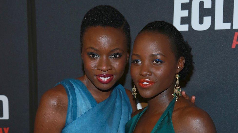 Danai Gurira (left) and Lupita Nyong'o at the Eclipsed after party