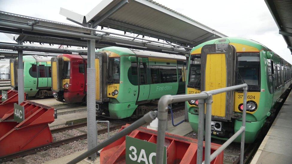 Trains in a depot