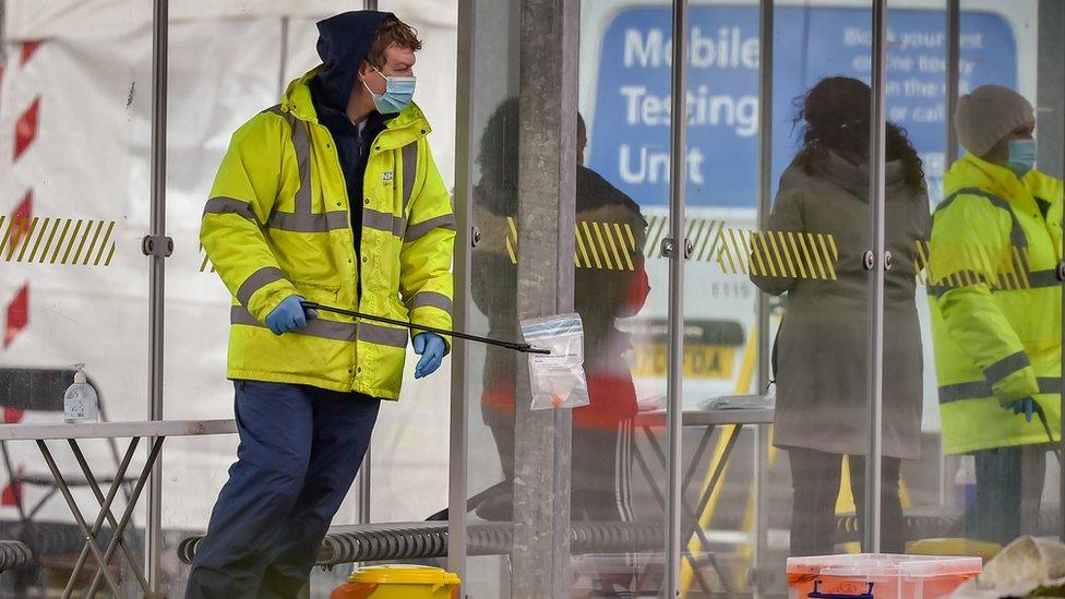 Walk-in surge testing at The Mall in Cribbs Causeway, one of two sites in South Gloucestershire, after two cases of the Brazilian variant of coronavirus were identified in South Gloucestershire. Picture date: Monday March 1, 2021.