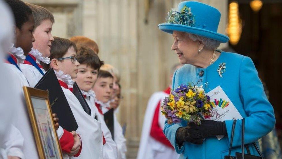 Queen Elizabeth II is pictured as she attends a Commonwealth Service in Westminster Abbey in central London, on March 14, 2016