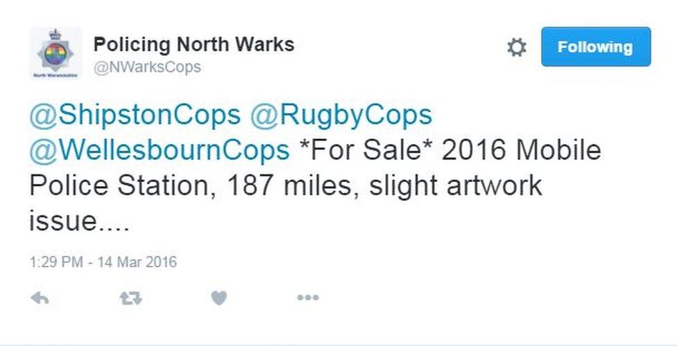 Tweet from Policing North Warwickshire