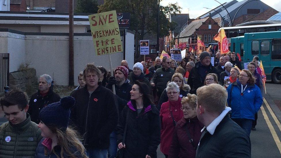 Campaigners protest fire cut plans in Wrexham