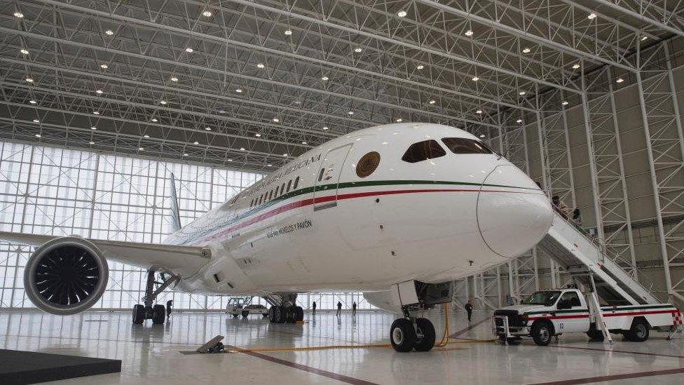 A view shows the exterior of a presidential plane, a Boeing 787-8 Dreamliner, during a media tour at the presidential hangar at Benito Juarez International Airport, in Mexico City, Mexico July 27, 2020.