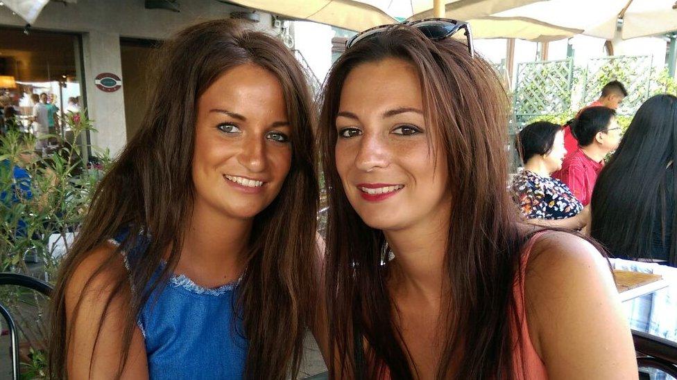 Katie (left) on holiday with her sister just before she was diagnosed with cancer