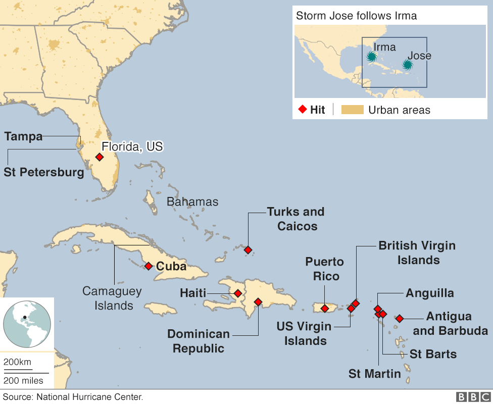 Islands and Florida hit by the hurricane