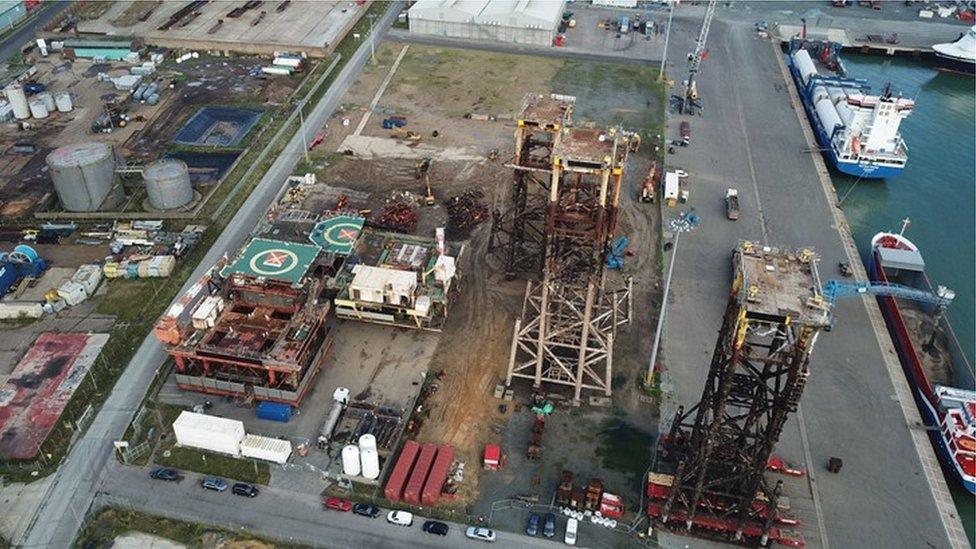 Decommissioned rigs at Great Yarmouth outer harbour