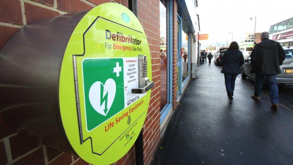 Defibrillator on a wall