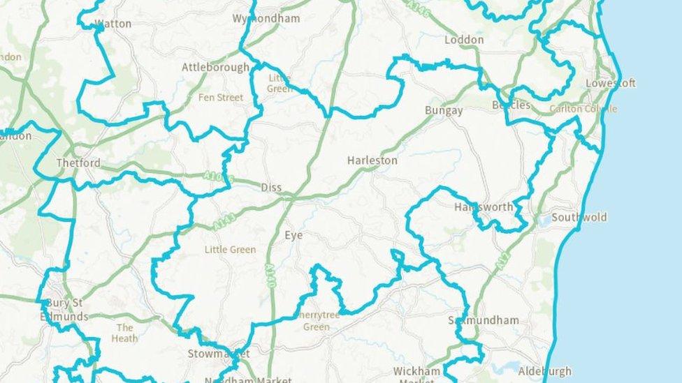 Map showing proposed Waveney Valley constituency