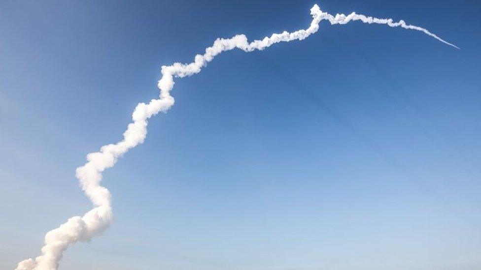 The Ariane 5 rocket launches from the European spaceport in Kourou, in French Guiana (30 September 2015)