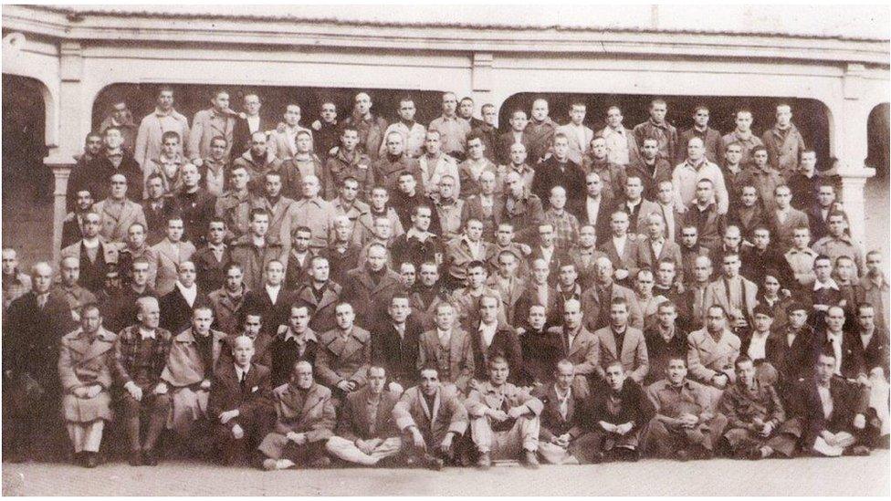 Tom Jones in Burgos penitentiary in 1940 - Tom is eighth from left second row