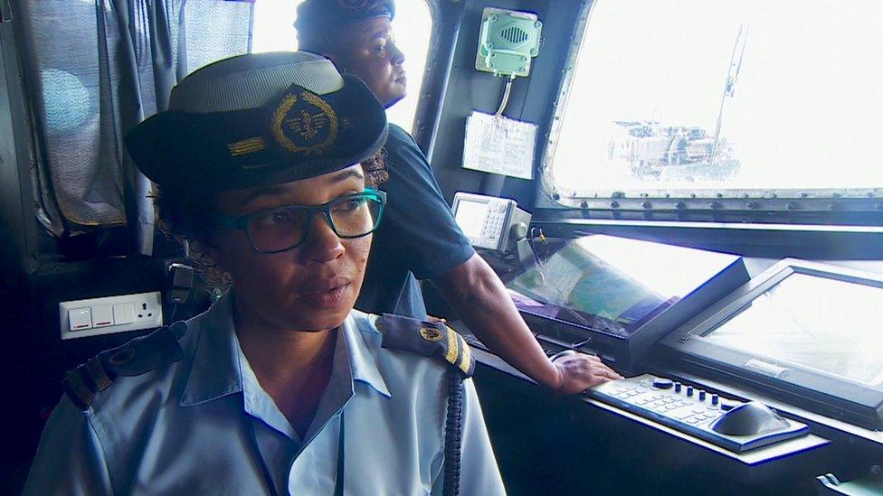 Lt Col Connie Anthony on board a patrol boat