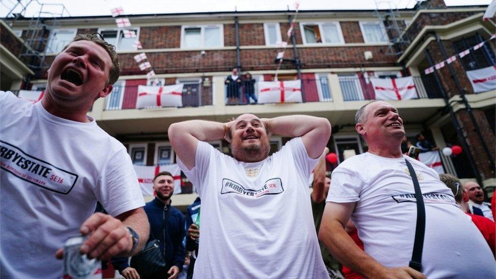 England fans on the Kirby Estate, in Bermondsey