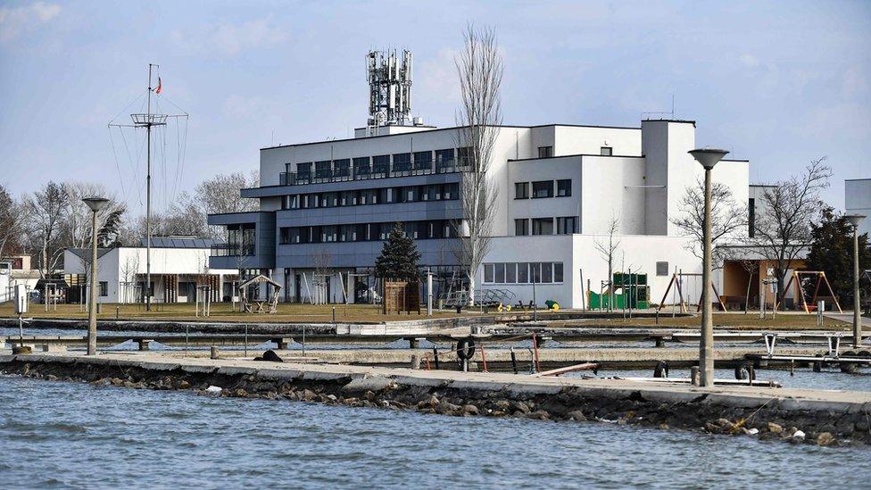 This picture taken on February 21, 2019 shows a building of the VVSI Sport Hotel in Gardony town, about 60 km west from Hungarian capital Budapest, where Venezuela's refugees are hosted