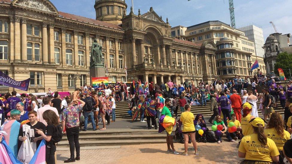 Birmingham Pride participants outside Birmingham Council House