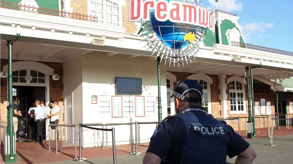 Policeman outside Dreamworld theme park in Australia. 25 Oct 2016