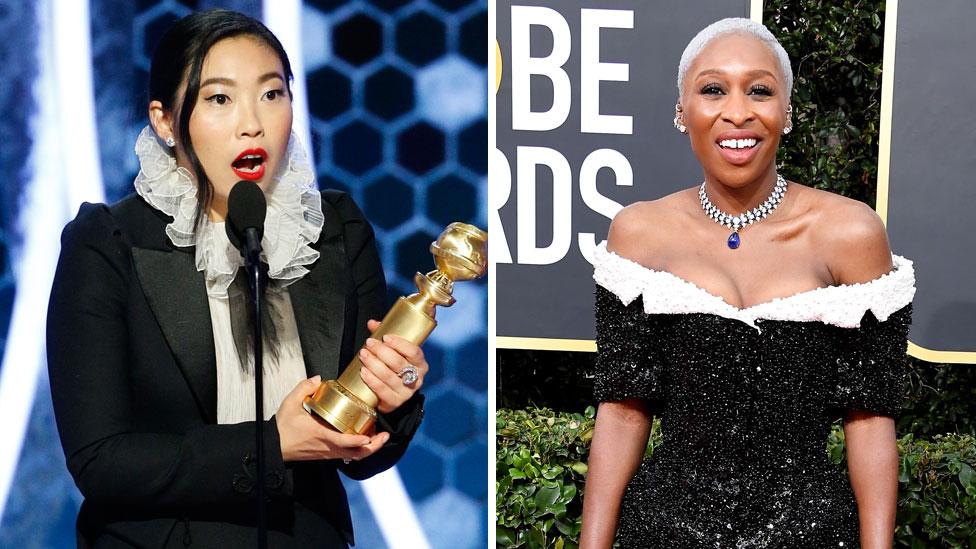 Awkwafina won a Golden Globe for The Farewell, but Cynthia Erivo (r) who played slave-turned-abolitionist Harriet Tubman missed out on a Bafta nomination