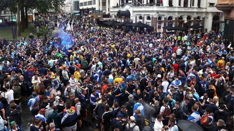 fans in Leicester Square on Friday