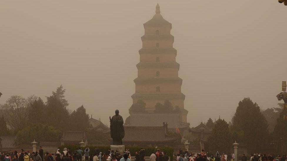 Temple in sandy haze