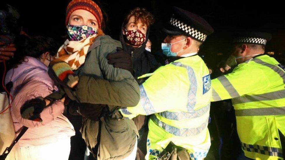 Police officers at the vigil for Sarah Everard in Clapham Common