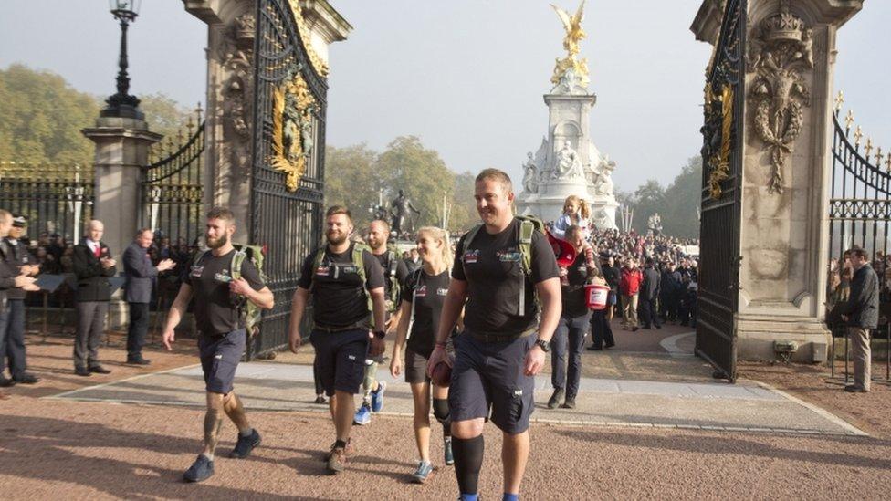 The veterans entering Buckingham Palace