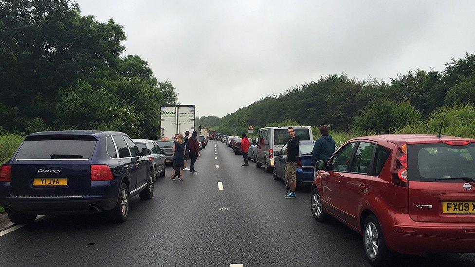 Traffic jams around Glastonbury, Somerset