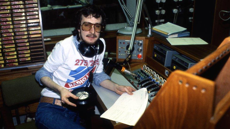 DJ Steve Wright in the studio, 1979