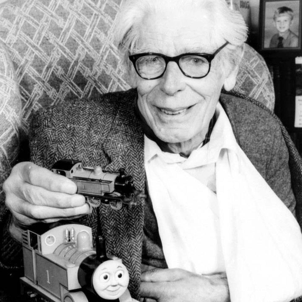 Rev W Awdry with the engine he created