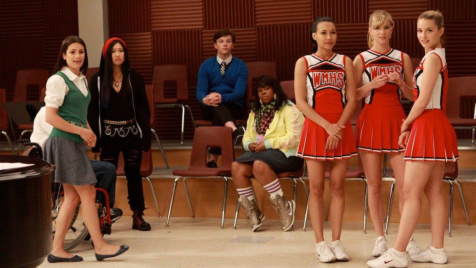 Lea Michele, Jenna Ushkowitz, Chris Colfer, Amber Riley, Naya Rivera, Heather Morris and Dianna Agron