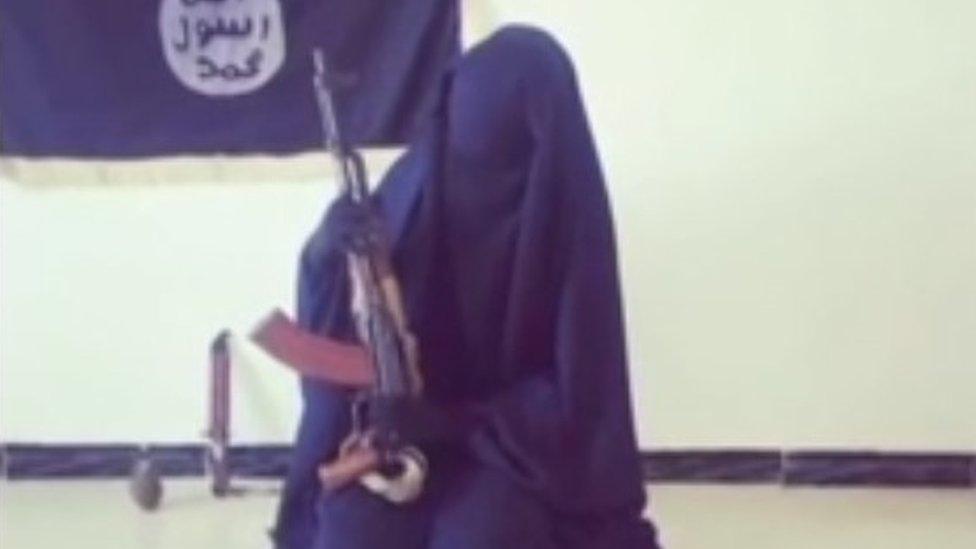 Picture of Zahra Halane believed to wielding a gun in Syria (2014)