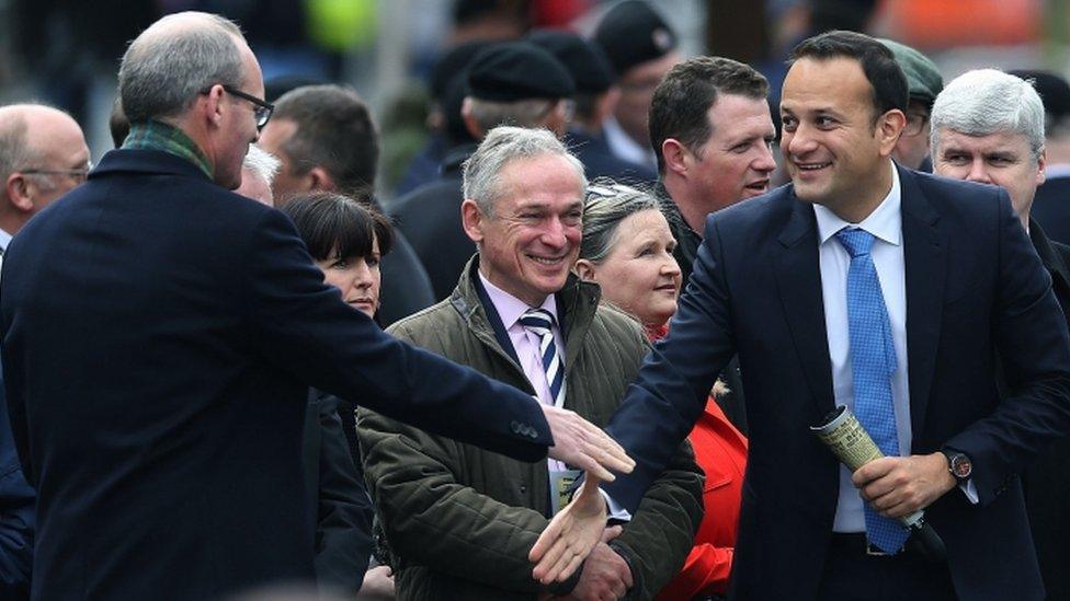 Fine Gael politicians (from left) Simon Coveney, Richard Bruton and Leo Varadkar