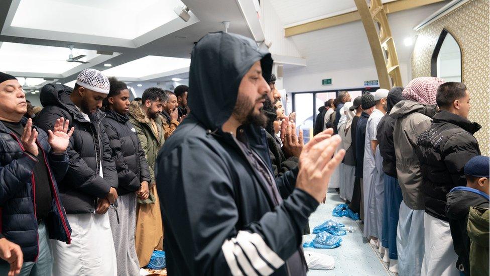 Worshipers inside mosque