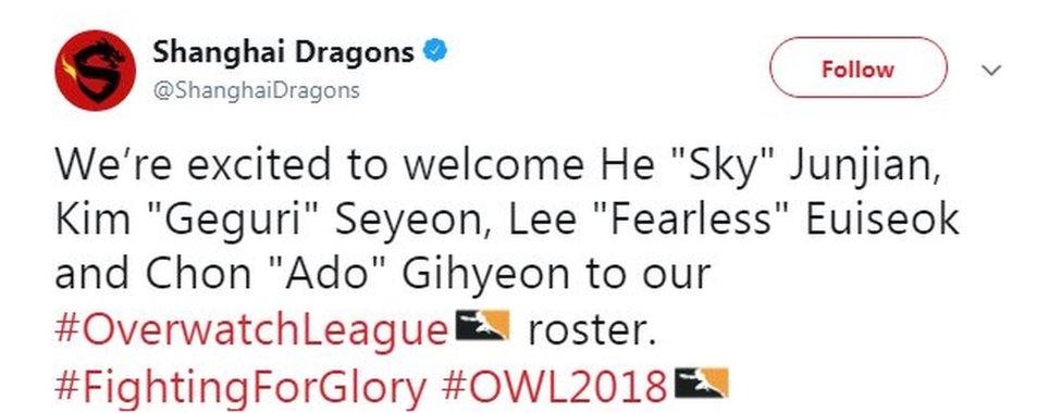 Tweet by Shanghai Dragons