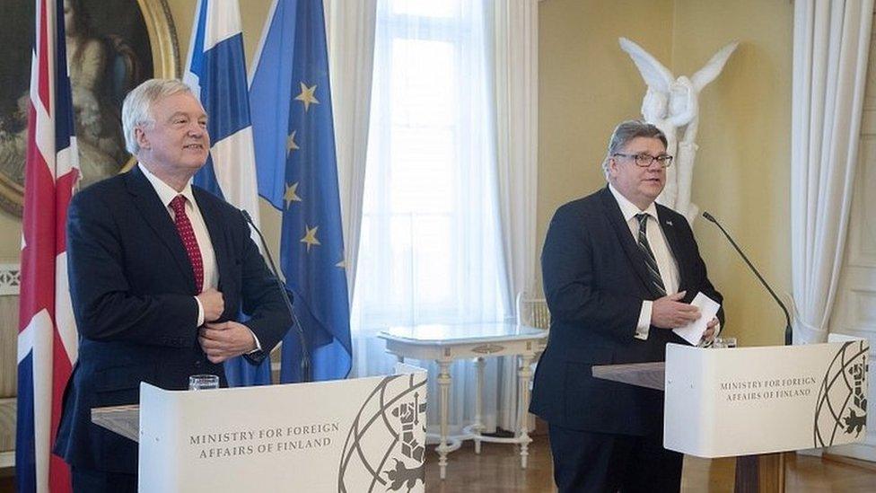 David Davis with Finnish foreign minister Timo Soini.