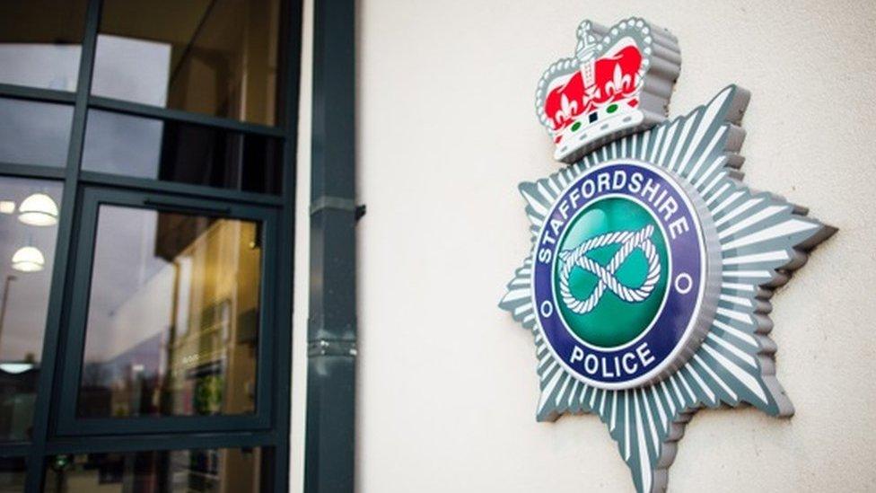 Staffordshire Police crest outside of its headquarters.