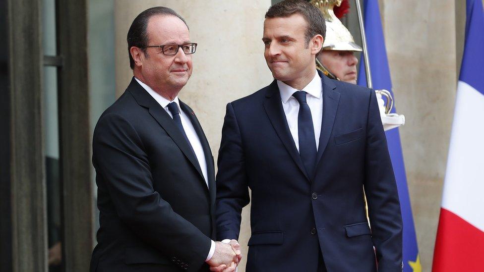 Francois Hollande and Emmanuel Marcon